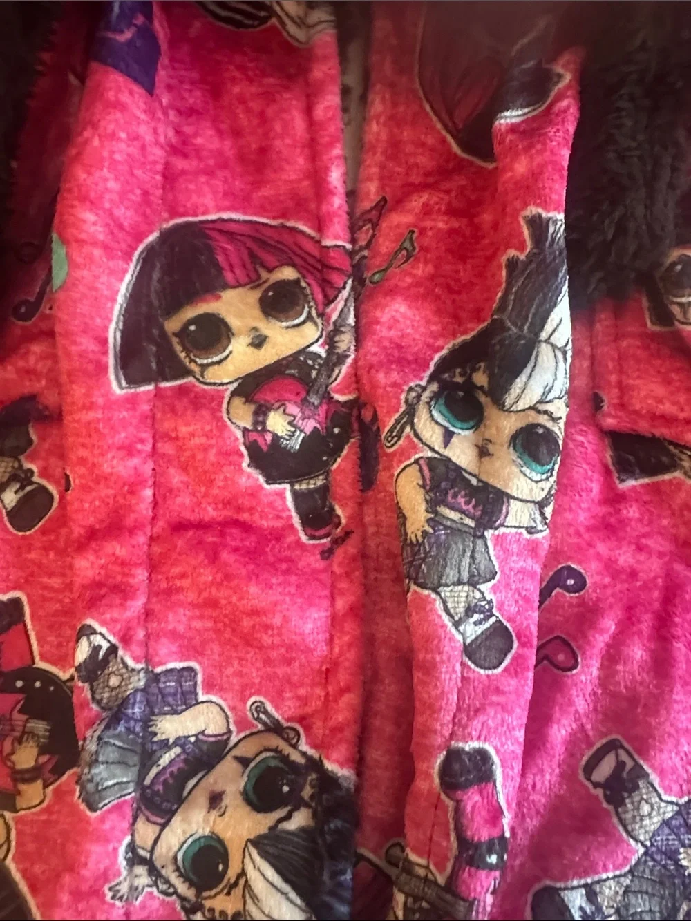 L.O.L. Surprise! Hot Pink Plush Kids Robe with Black Trim
